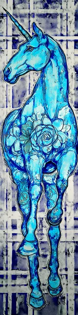 Free dragon bookmark featuring a blue and gray unicorn